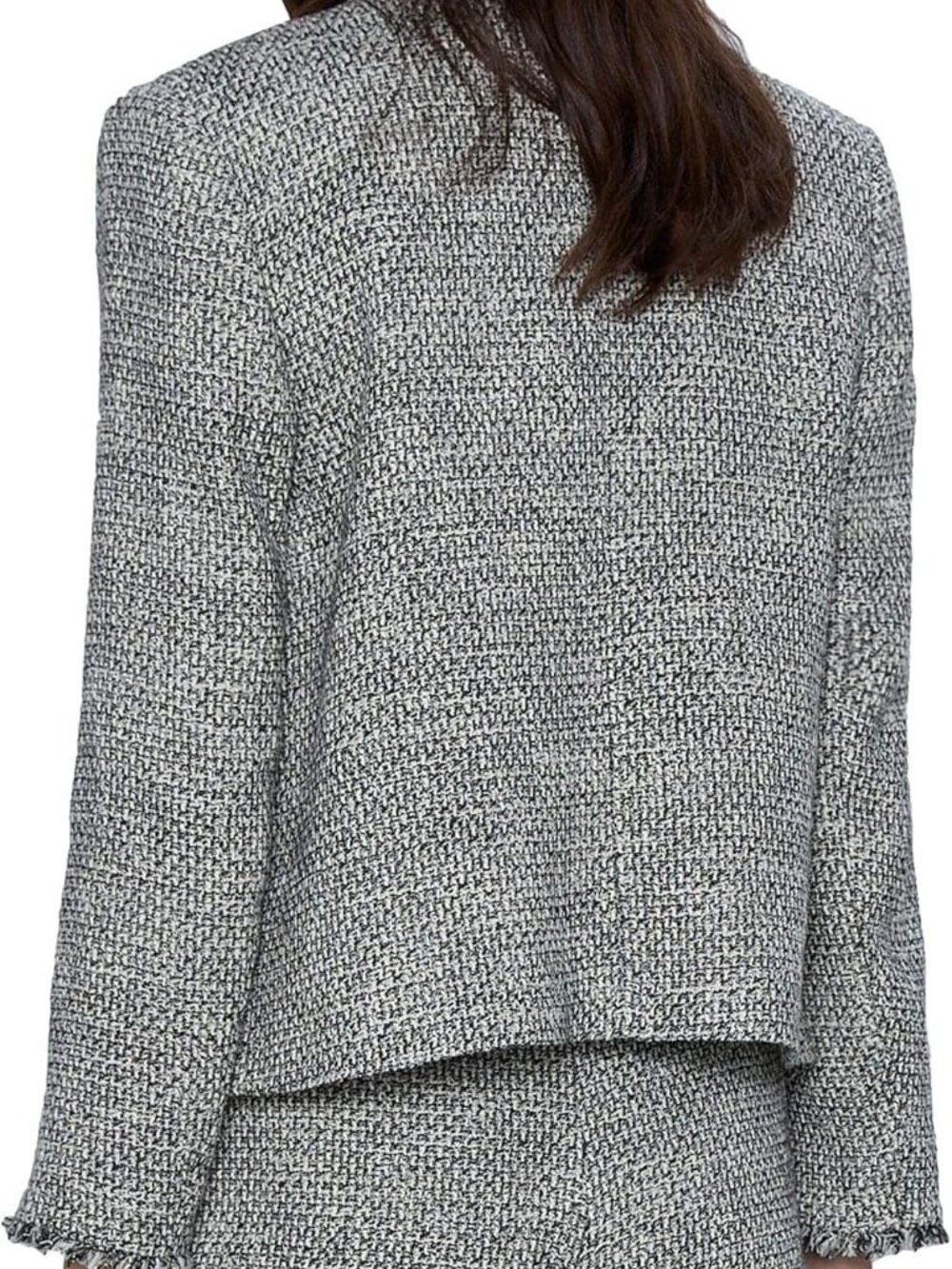 2/$30 ZARA Frayed Tweed Open Blazer Pronounced Shoulders Black Ecru Small #A2082 - Picture 5 of 10